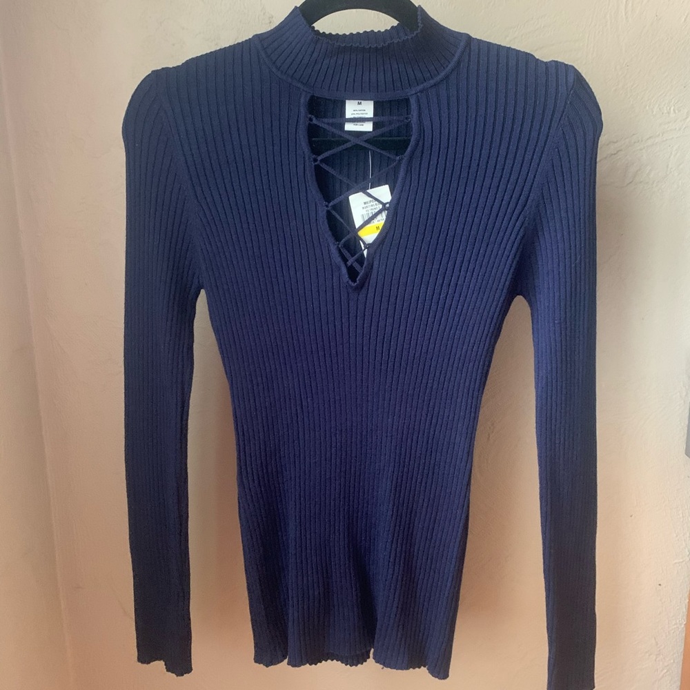 Navy long sleeve with lace up